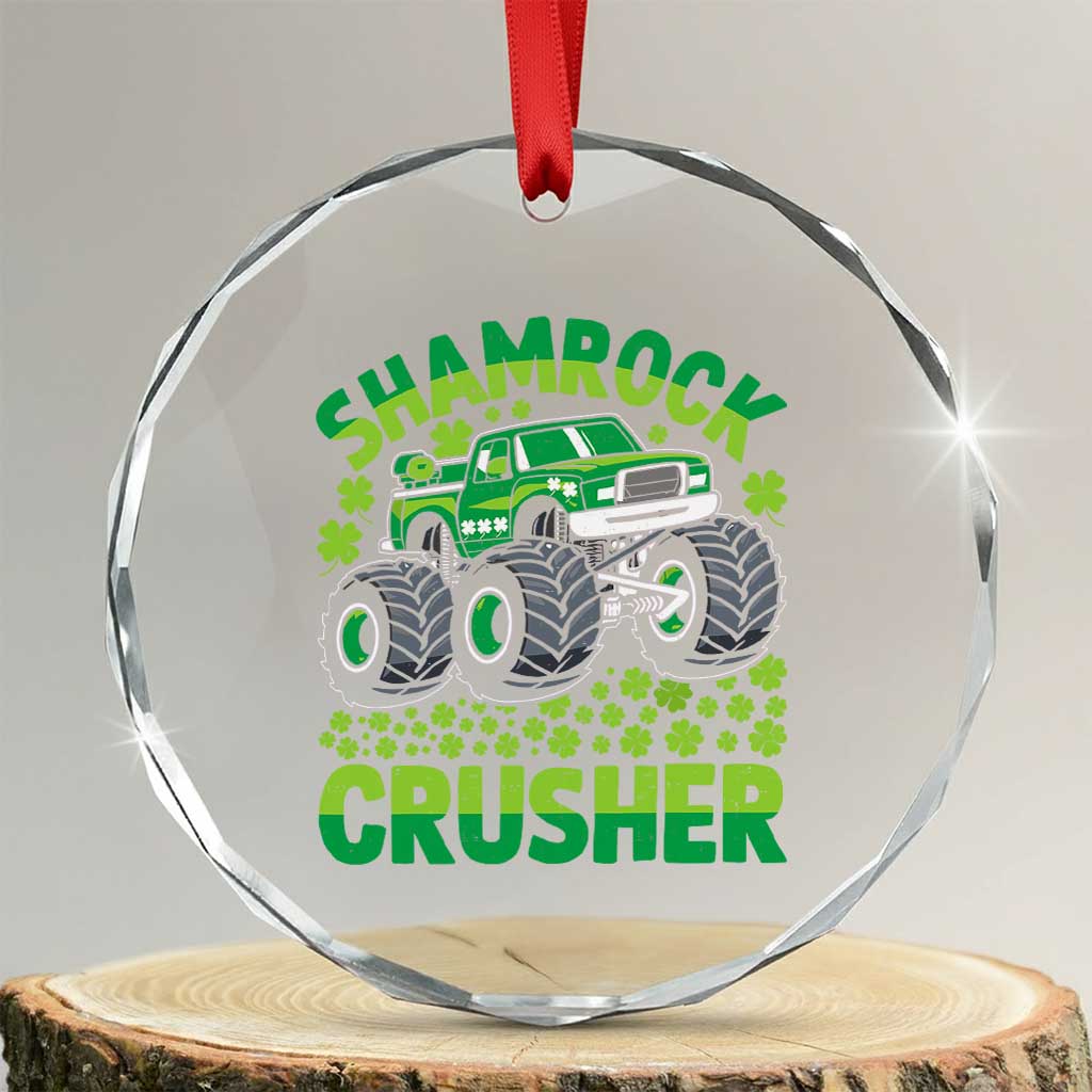 Funny Shamrock Crusher Monster Truck Crystal Glass Ornament Happy St Patricks Day Boys TS02 Transparent Glass 3'' Circle Print Your Wear