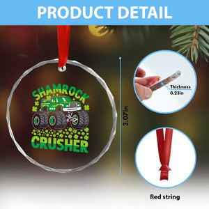 Funny Shamrock Crusher Monster Truck Crystal Glass Ornament Happy St Patricks Day Boys TS02 Print Your Wear