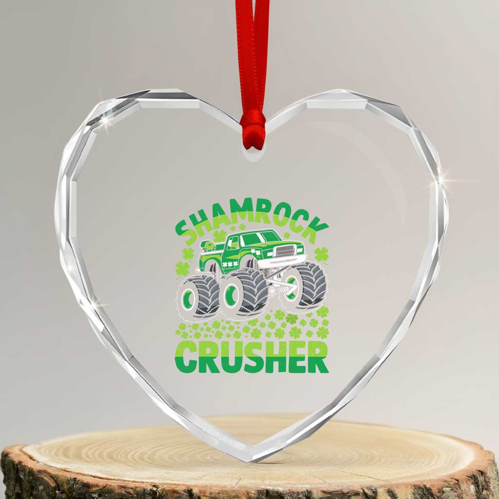 Funny Shamrock Crusher Monster Truck Heart Crystal Glass Ornament Happy St Patricks Day Boys TS02 Transparent Glass 3'' Heart Print Your Wear