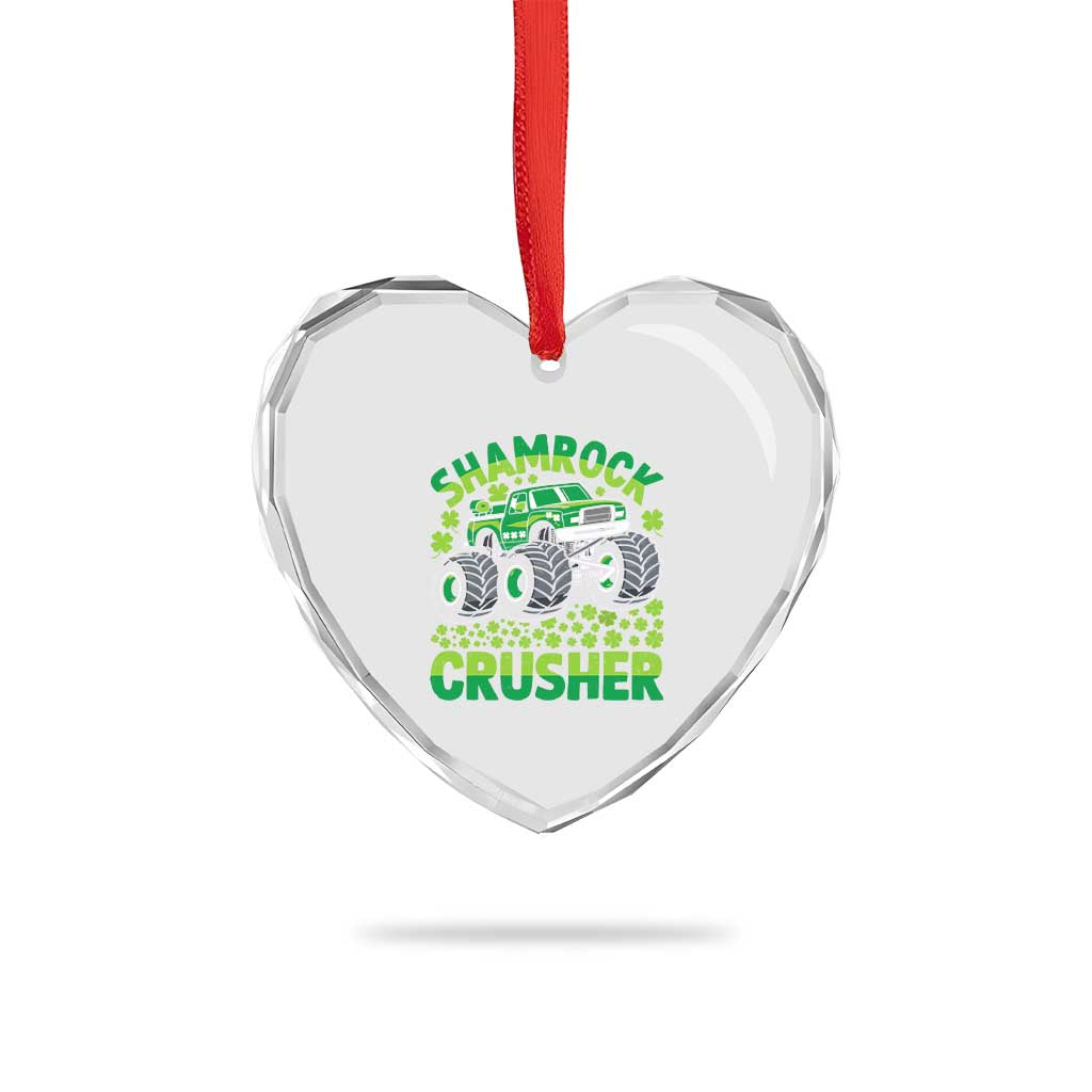 Funny Shamrock Crusher Monster Truck Heart Crystal Glass Ornament Happy St Patricks Day Boys TS02 Print Your Wear