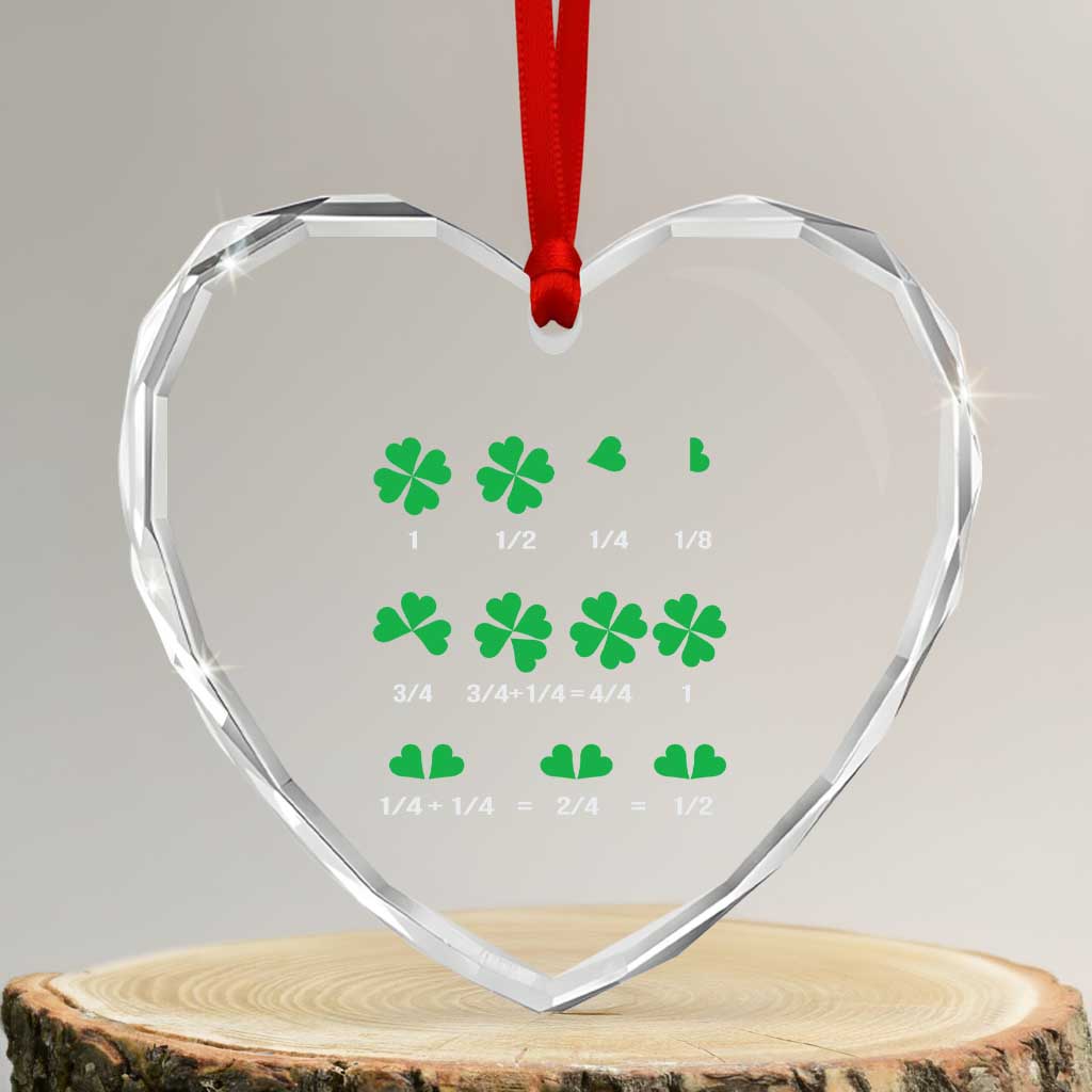 Funny Shamrock Fraction Heart Crystal Glass Ornament St Patrick's Day Math Lover TS02 Transparent Glass 3'' Heart Print Your Wear