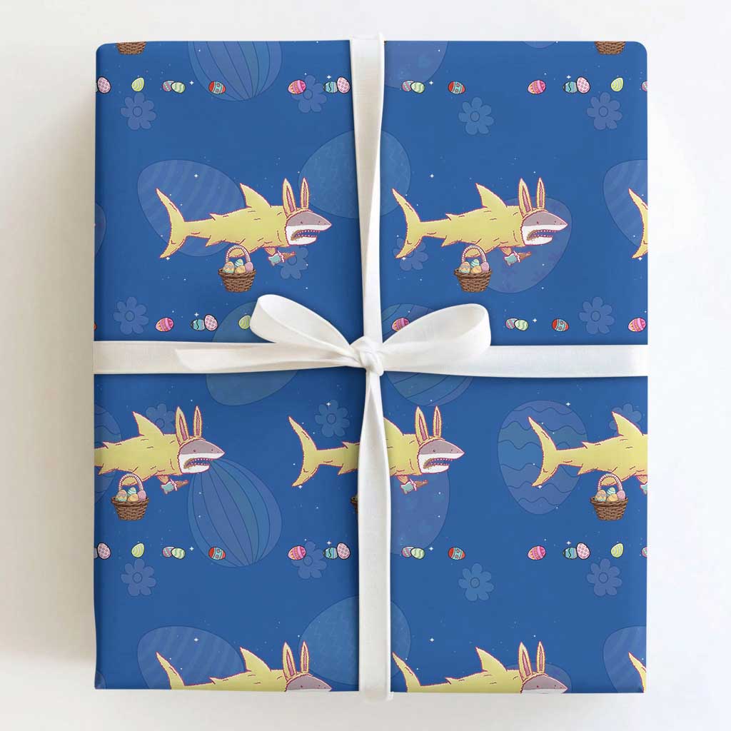 Funny Shark Easter Wrapping Paper Roll Cute Bunny Ears Eggs Hunting Teens Boys Kids TS10 Royal Blue Print Your Wear