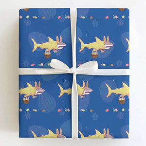 Funny Shark Easter Wrapping Paper Roll Cute Bunny Ears Eggs Hunting Teens Boys Kids TS10 Royal Blue Print Your Wear