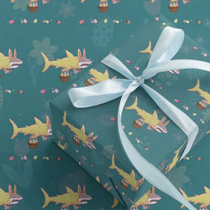 Funny Shark Easter Wrapping Paper Roll Cute Bunny Ears Eggs Hunting Teens Boys Kids TS10 Teal Print Your Wear