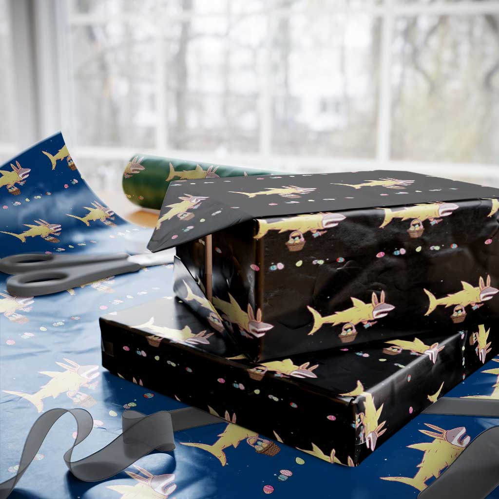 Funny Shark Easter Wrapping Paper Roll Cute Bunny Ears Eggs Hunting Teens Boys Kids TS10 Black Print Your Wear