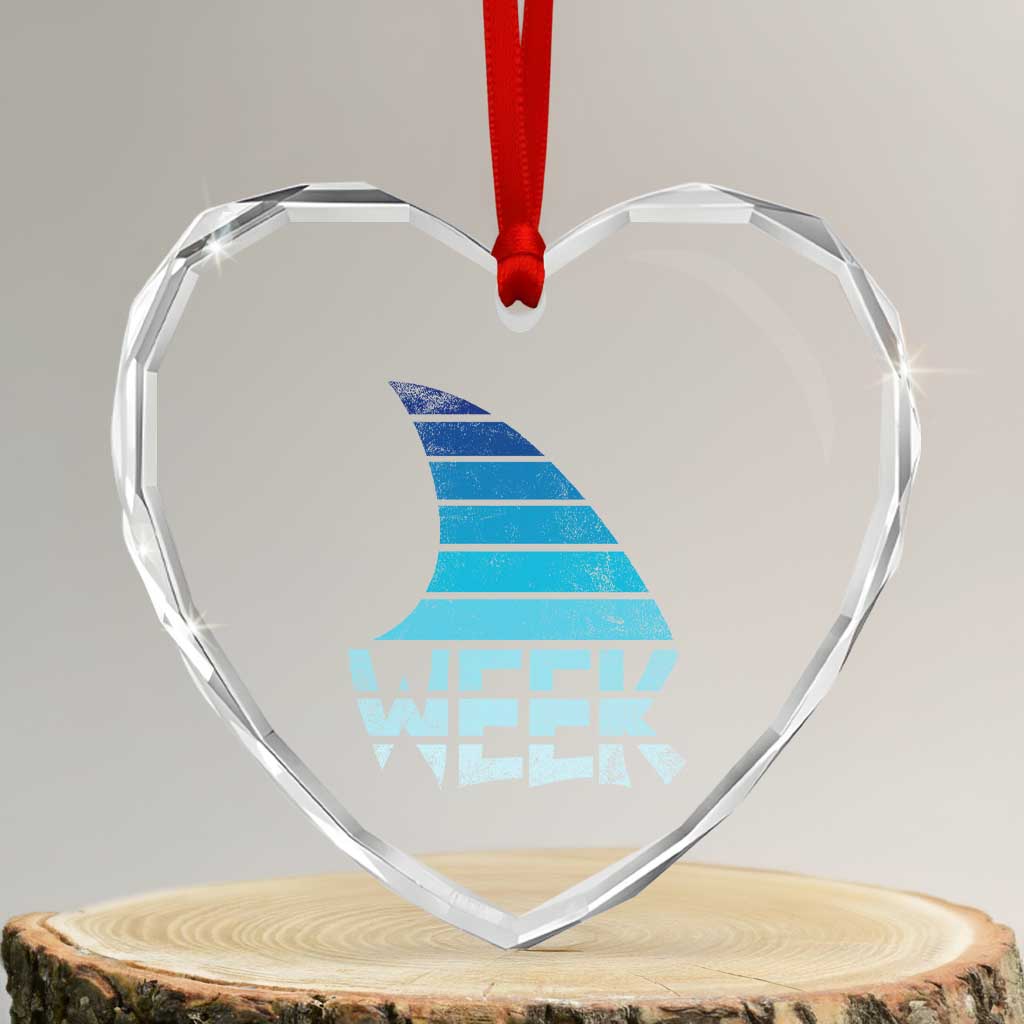 Funny Shark Fin Week Retro Ocean Wildlife Vintage Heart Crystal Glass Ornament TS11 Transparent Glass 3'' Heart Print Your Wear