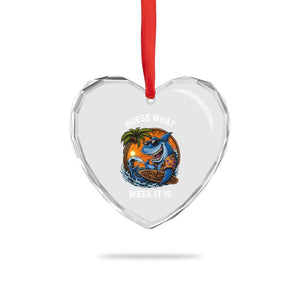 Funny Shark Guess What Week It Is Heart Crystal Glass Ornament Shark Awareness Summer Vacation