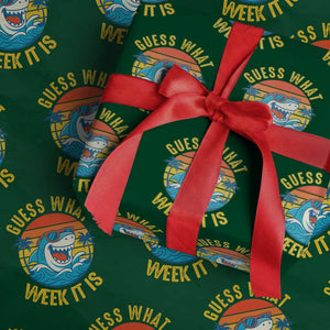 Funny Shark Lover Week Wrapping Paper Roll Guess What Week It Is Ocean Wildlife Retro Sunset TS02 Green Print Your Wear