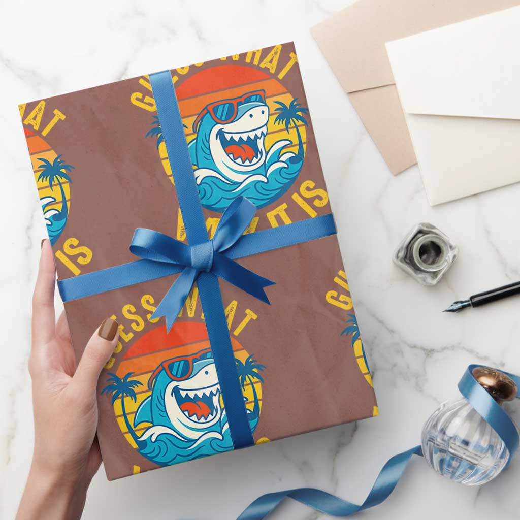 Funny Shark Lover Week Wrapping Paper Roll Guess What Week It Is Ocean Wildlife Retro Sunset TS02 Mocha Print Your Wear