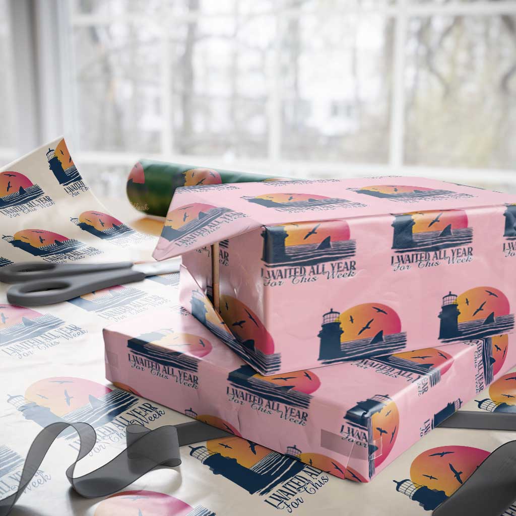 Funny Shark Lover Week Wrapping Paper Roll I Waited All Year For This Week TS02 Light Pink Print Your Wear
