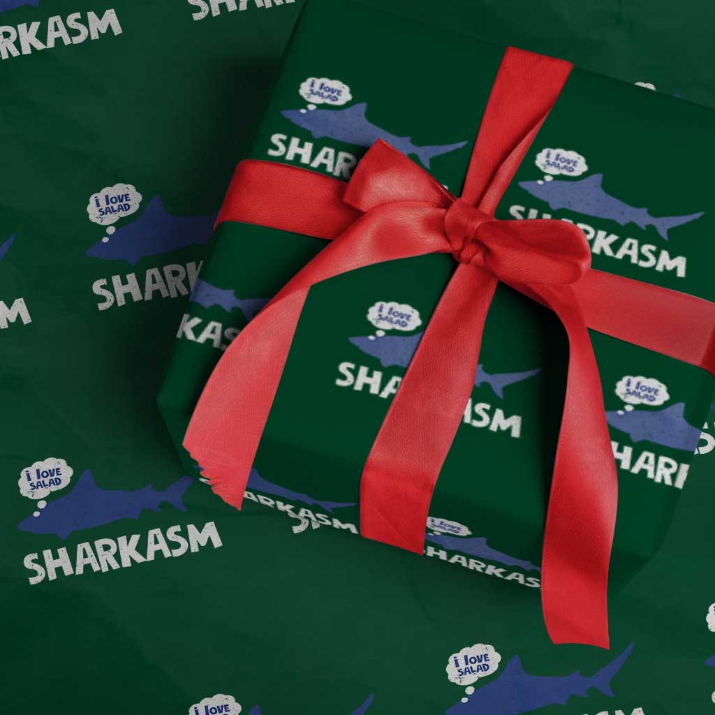 Funny Shark Sarcasm Wrapping Paper Roll Shark Sharkasm Marine Biology Vintage TS02 Green Print Your Wear
