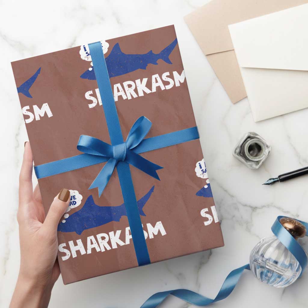 Funny Shark Sarcasm Wrapping Paper Roll Shark Sharkasm Marine Biology Vintage TS02 Mocha Print Your Wear