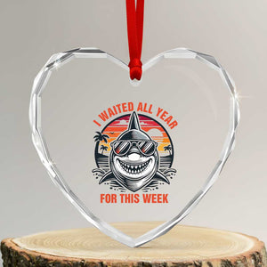 Funny Shark Summer Vacation Heart Crystal Glass Ornament I Waited All Year For This Week