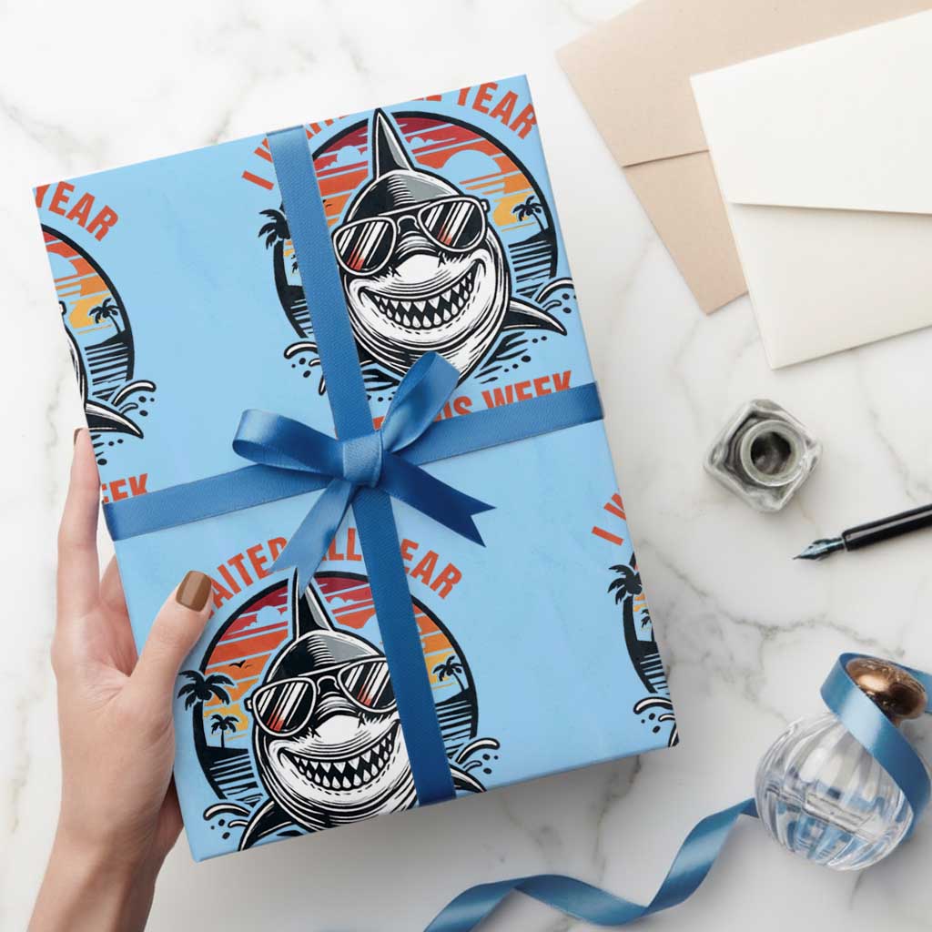 Funny Shark Summer Vacation Wrapping Paper Roll I Waited All Year For This Week