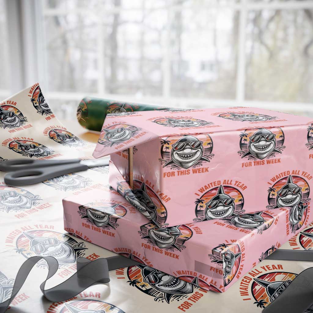 Funny Shark Summer Vacation Wrapping Paper Roll I Waited All Year For This Week