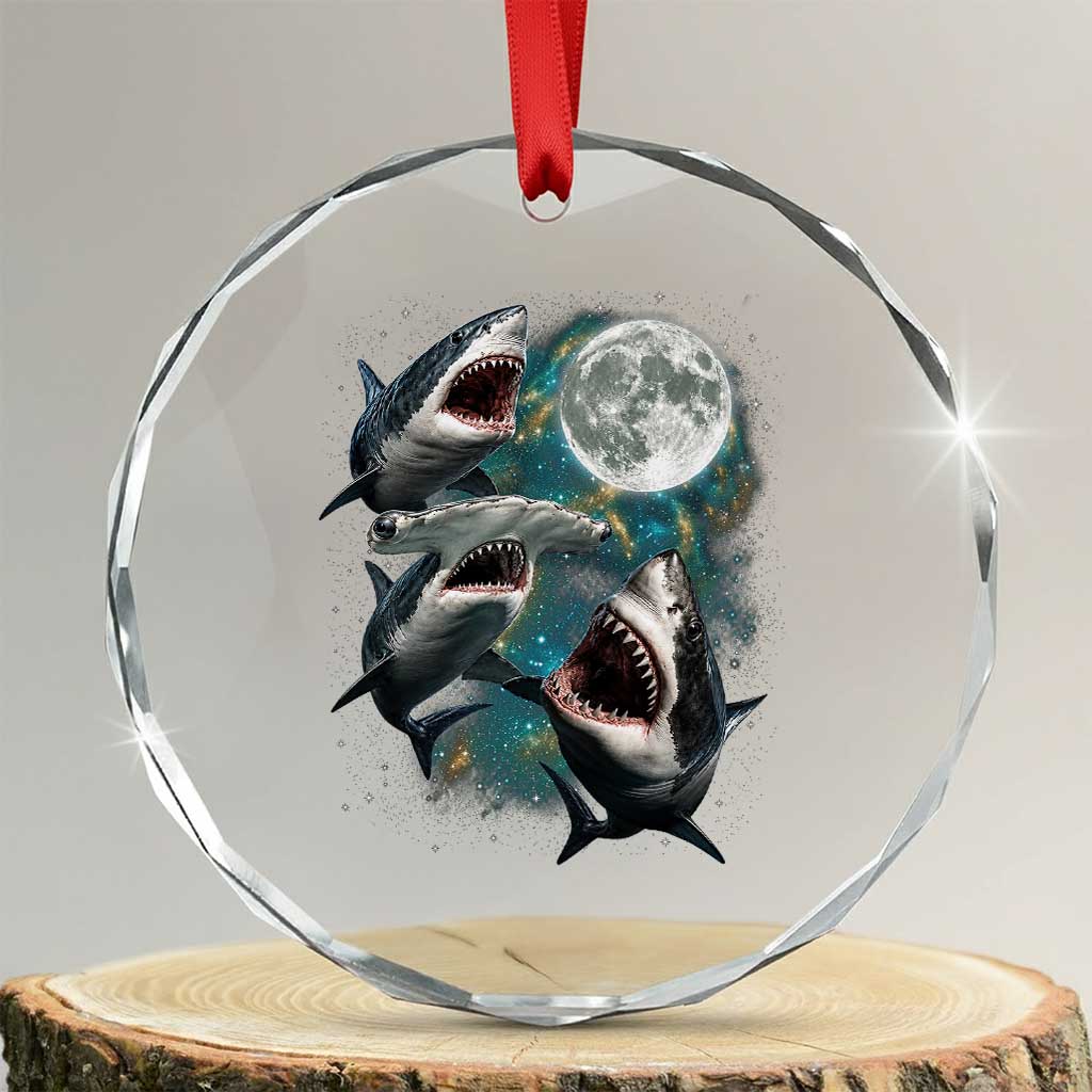 Funny Sharks Howling at Moon Crystal Glass Ornament Funny Great White Sharks and Hammerhead Shark TS11 Transparent Glass 3'' Circle Print Your Wear