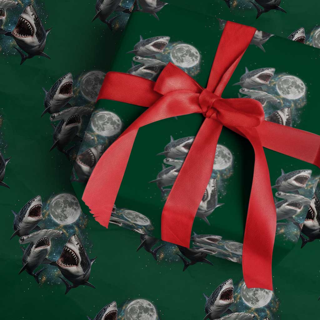 Funny Sharks Howling at Moon Wrapping Paper Roll Funny Great White Sharks and Hammerhead Shark