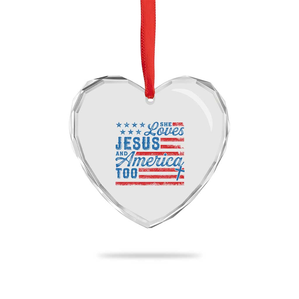 Funny She Loves Jesus And America Too Heart Crystal Glass Ornament 4th Of July Christian American Flag TS11 Print Your Wear