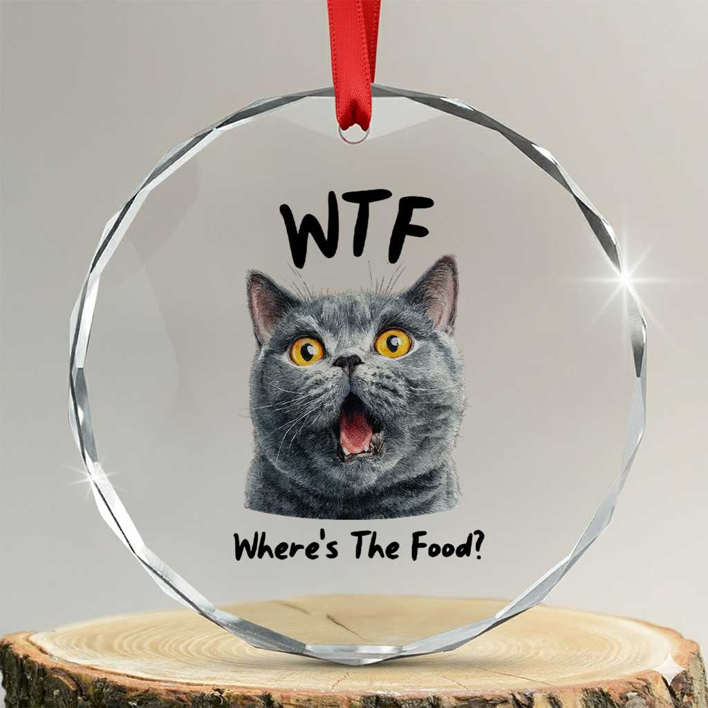 Funny Shocked British Shorthair Cat Crystal Glass Ornament Where Is The Food TS12 Transparent Glass 3'' Circle Print Your Wear