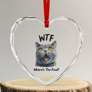 Funny Shocked British Shorthair Cat Heart Crystal Glass Ornament Where Is The Food TS12 Transparent Glass 3'' Heart Print Your Wear