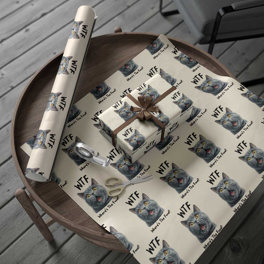 Funny Shocked British Shorthair Cat Wrapping Paper Roll Where Is The Food TS12 Beige Print Your Wear