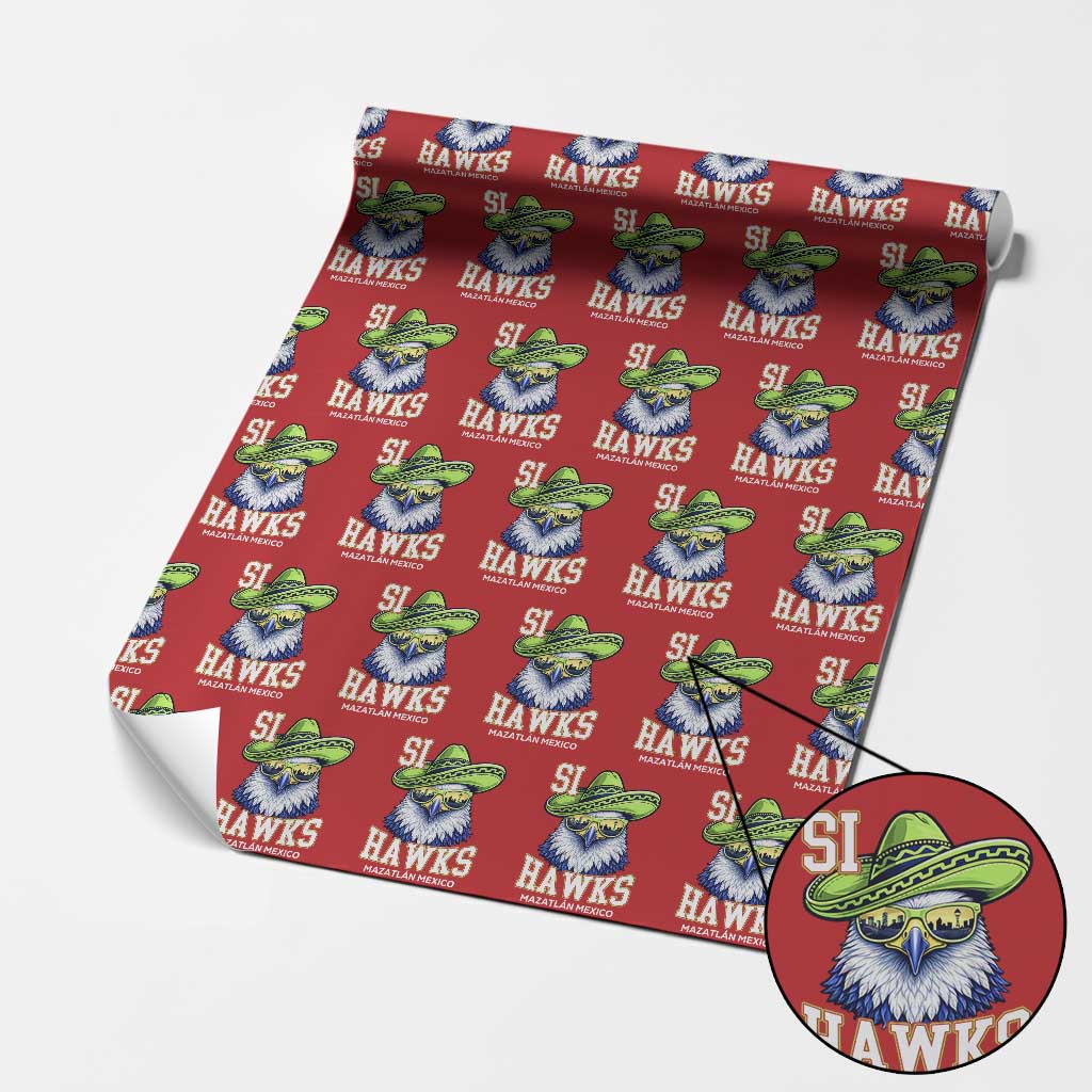 Funny Si Hawks in Mexican Sombrero Wrapping Paper Roll Seattle Skyline Pride Mazatlan Mexico Vacation Green and Blue TS02 Red Print Your Wear