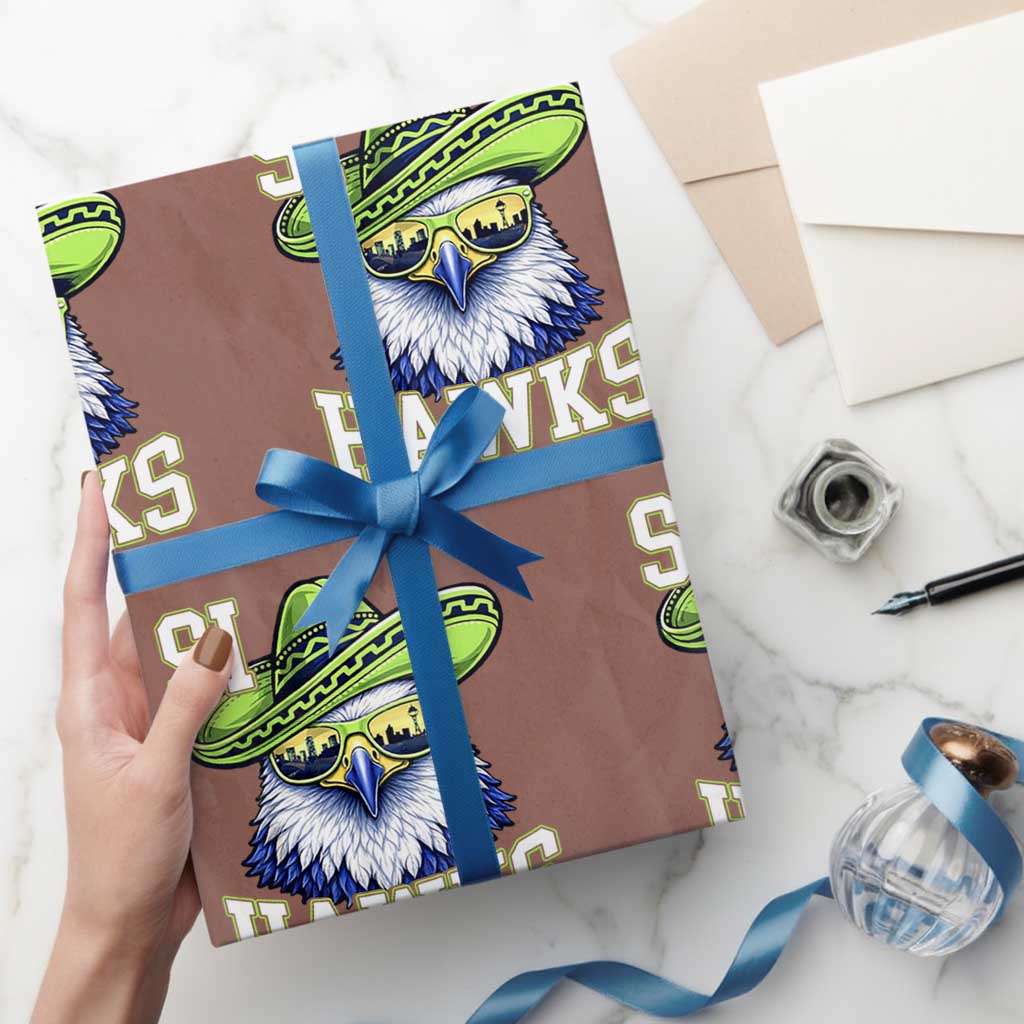 Funny Si Hawks in Mexican Sombrero Wrapping Paper Roll Seattle Skyline Pride Mazatlan Mexico Vacation Green and Blue TS02 Mocha Print Your Wear
