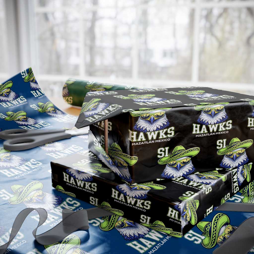 Funny Si Hawks in Mexican Sombrero Wrapping Paper Roll Seattle Skyline Pride Mazatlan Mexico Vacation Green and Blue TS02 Black Print Your Wear