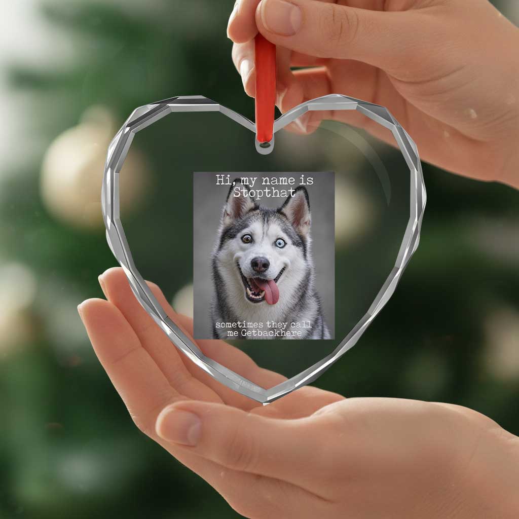 Funny Siberian Husky Meme Heart Crystal Glass Ornament My Name Is Stop That TS12 Print Your Wear