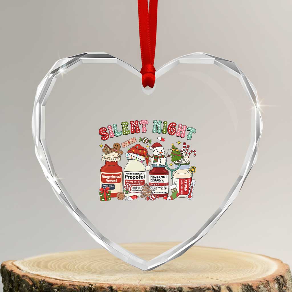 Funny Silent Night Nurse Christmas Heart Crystal Glass Ornament Festive Meds and Holiday Medical Humor TS02 Transparent Glass 3'' Heart Print Your Wear