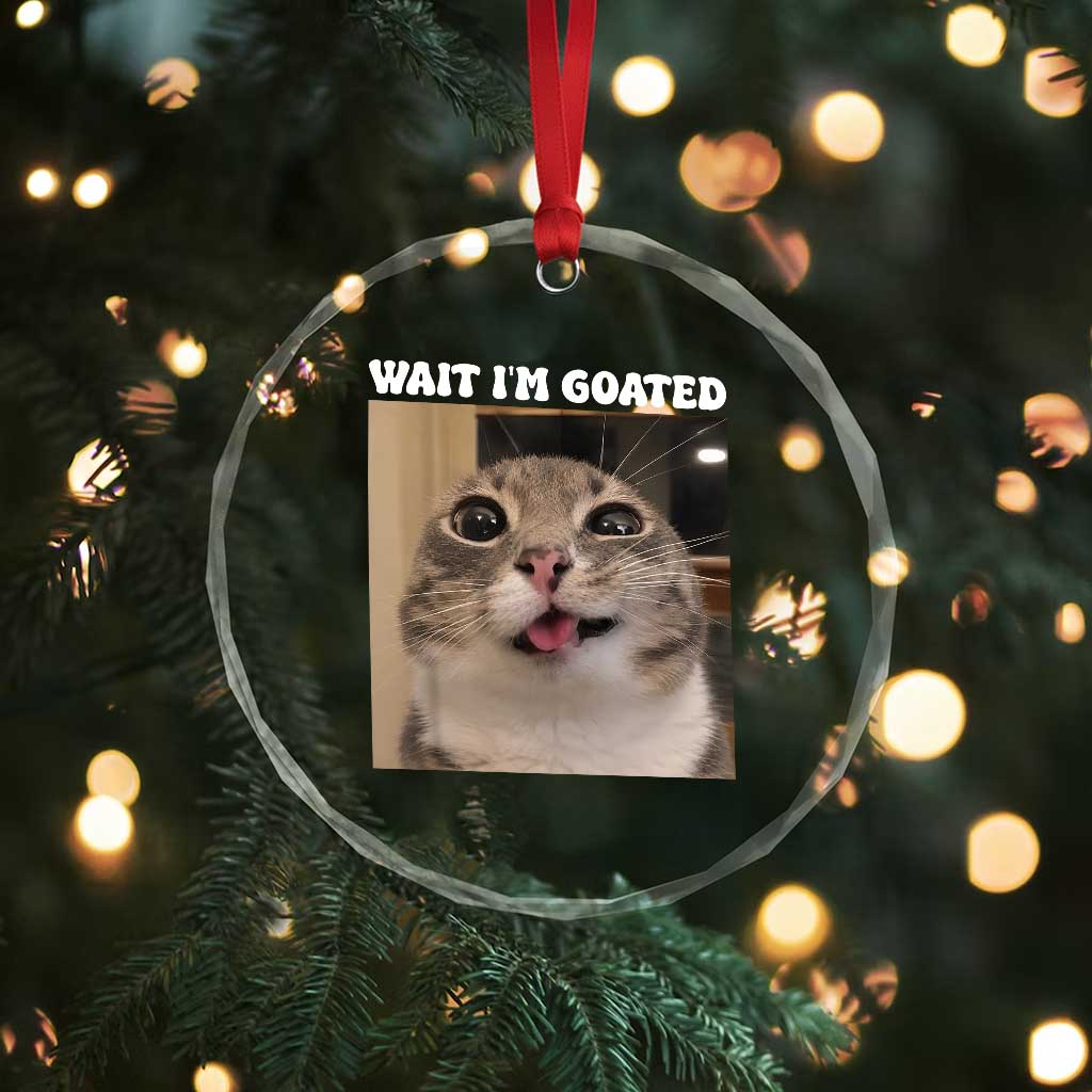 Funny Silly Cat Meme Crystal Glass Ornament Wait Im Goated