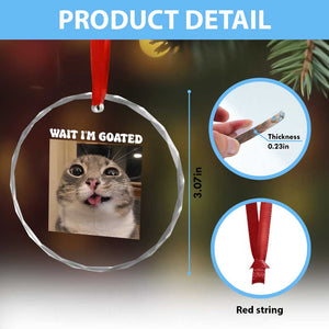 Funny Silly Cat Meme Crystal Glass Ornament Wait Im Goated