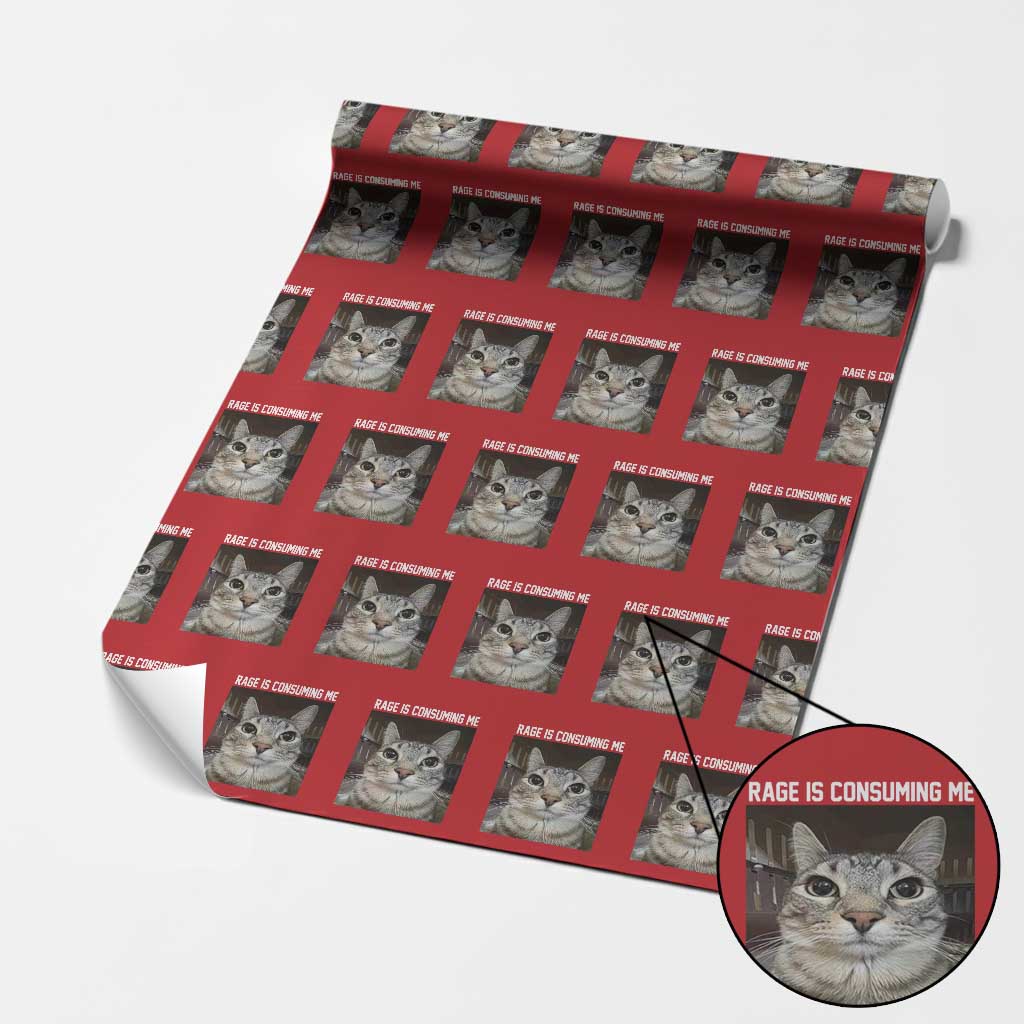 Funny Silly Cat Meme Wrapping Paper Roll Rage Is Consuming Me Staring TS02 Red Print Your Wear