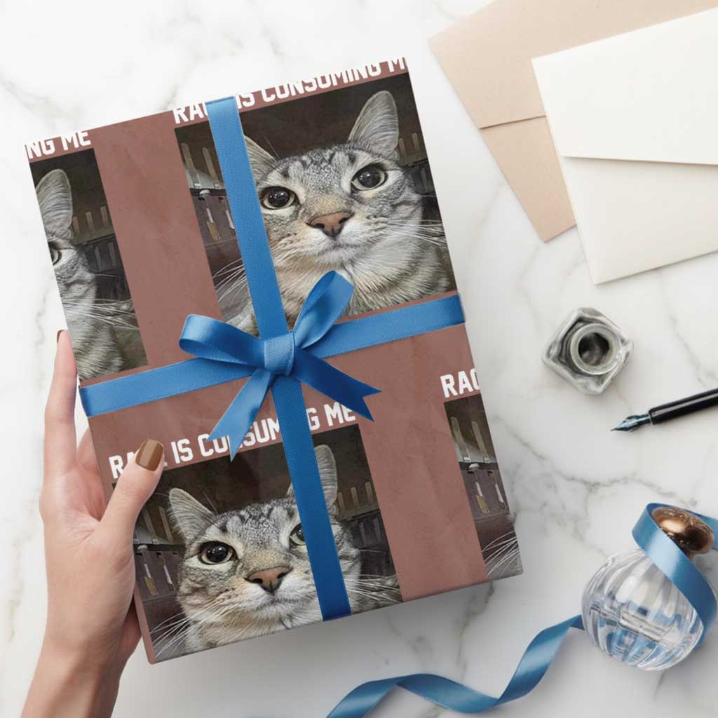 Funny Silly Cat Meme Wrapping Paper Roll Rage Is Consuming Me Staring TS02 Mocha Print Your Wear
