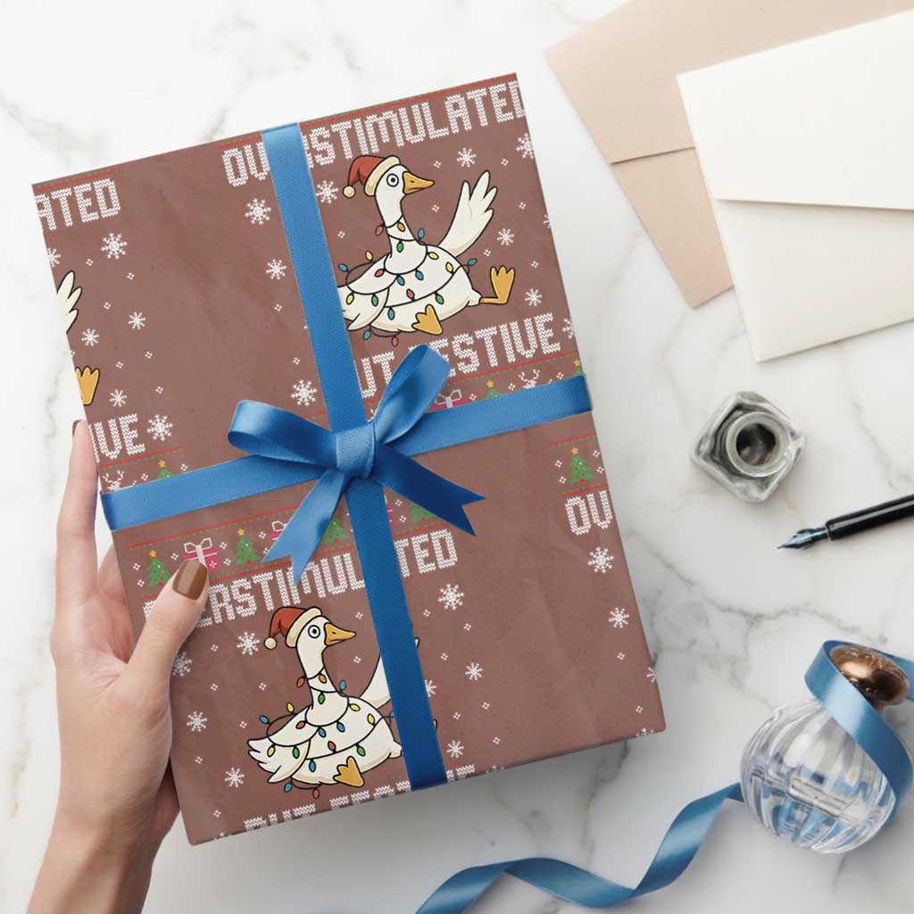 Funny Silly Goose Christmas Wrapping Paper Roll Overstimulated But Festive TS14 Mocha Print Your Wear