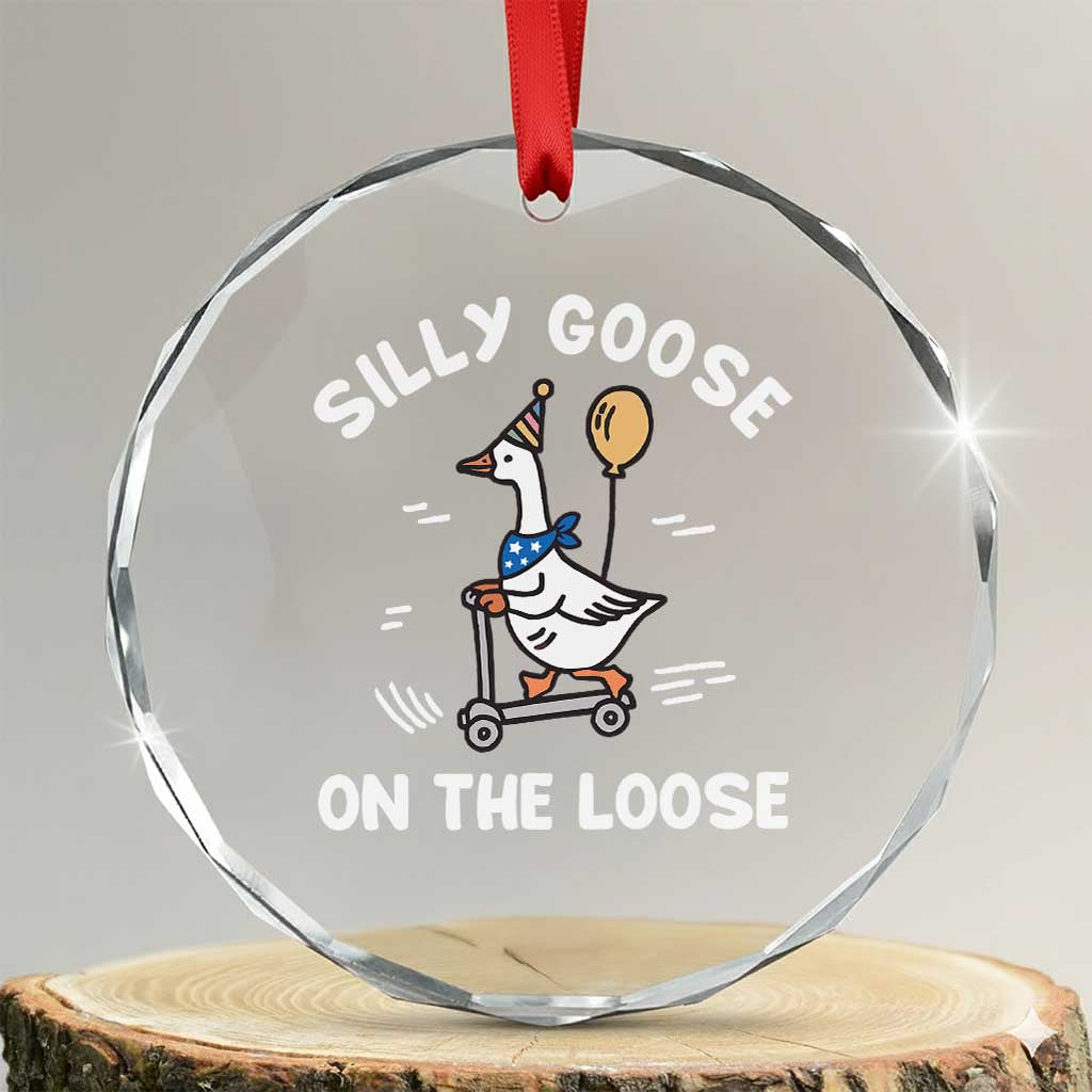 Funny Silly Goose Crystal Glass Ornament Goose On The Loose Animal Humor TS10 Transparent Glass 3'' Circle Print Your Wear