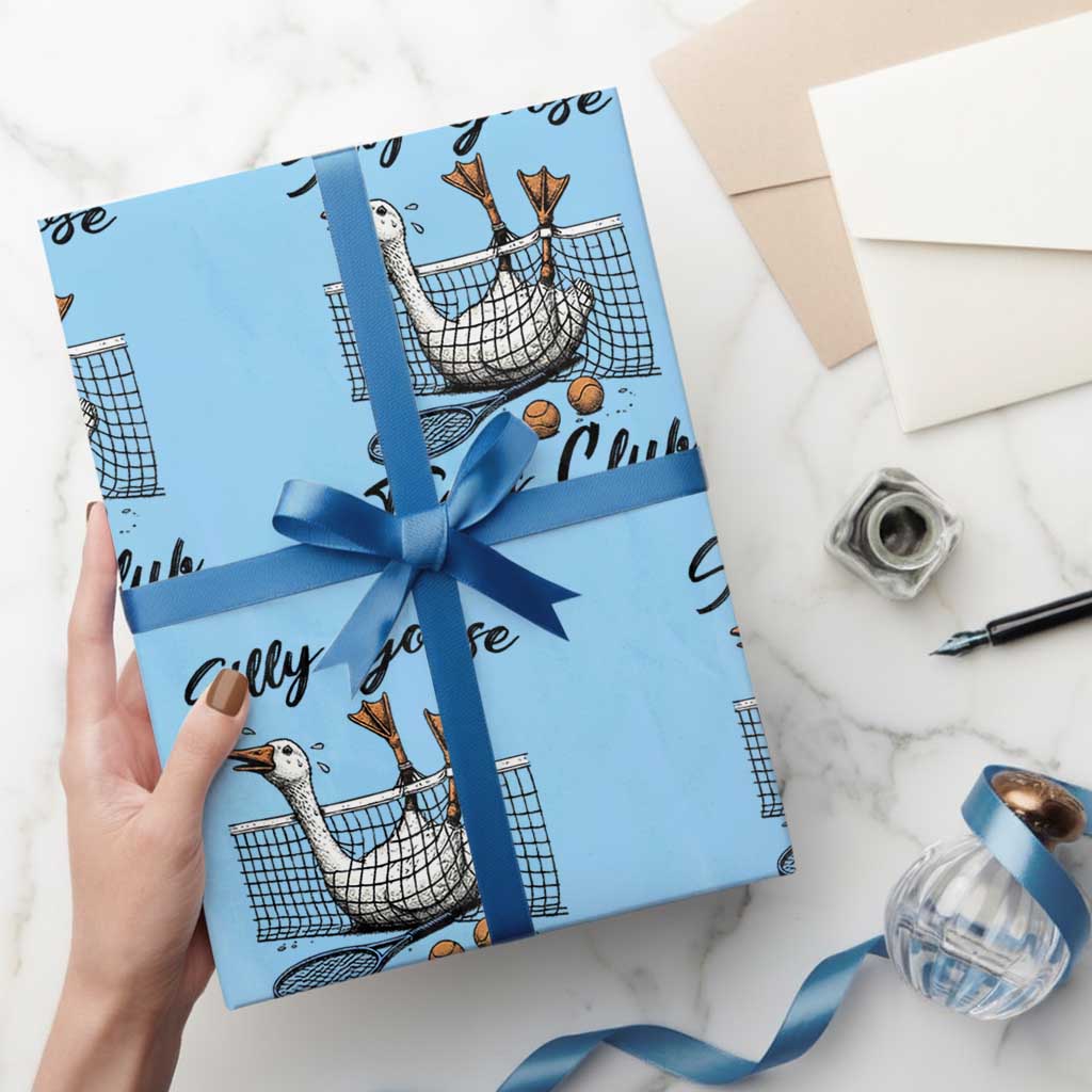 Funny Silly Goose Tennis Club Wrapping Paper Roll Tennis Lover Gift TS12 Light Blue Print Your Wear