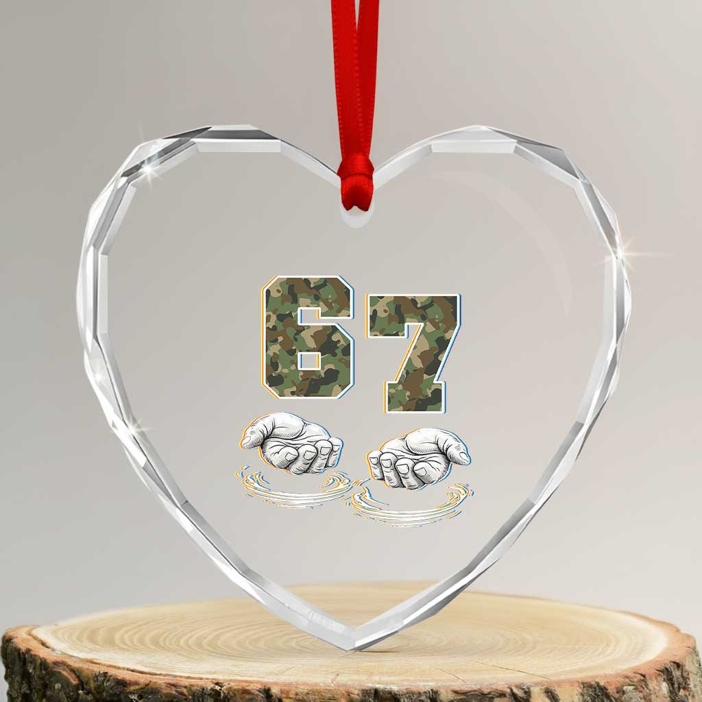 Funny Six Seven 6 7 Meme Heart Crystal Glass Ornament Gen Alpha Slang 6 7 Hands Camo Boy Girl TS10 Transparent Glass 3'' Heart Print Your Wear
