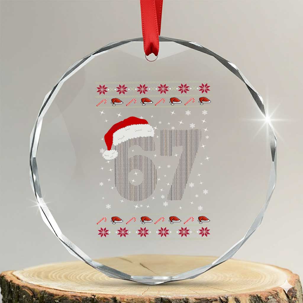 Funny Six Seven 6 7 Meme Ugly Christmas Crystal Glass Ornament Gen Alpha Slang TS10 Transparent Glass 3'' Circle Print Your Wear