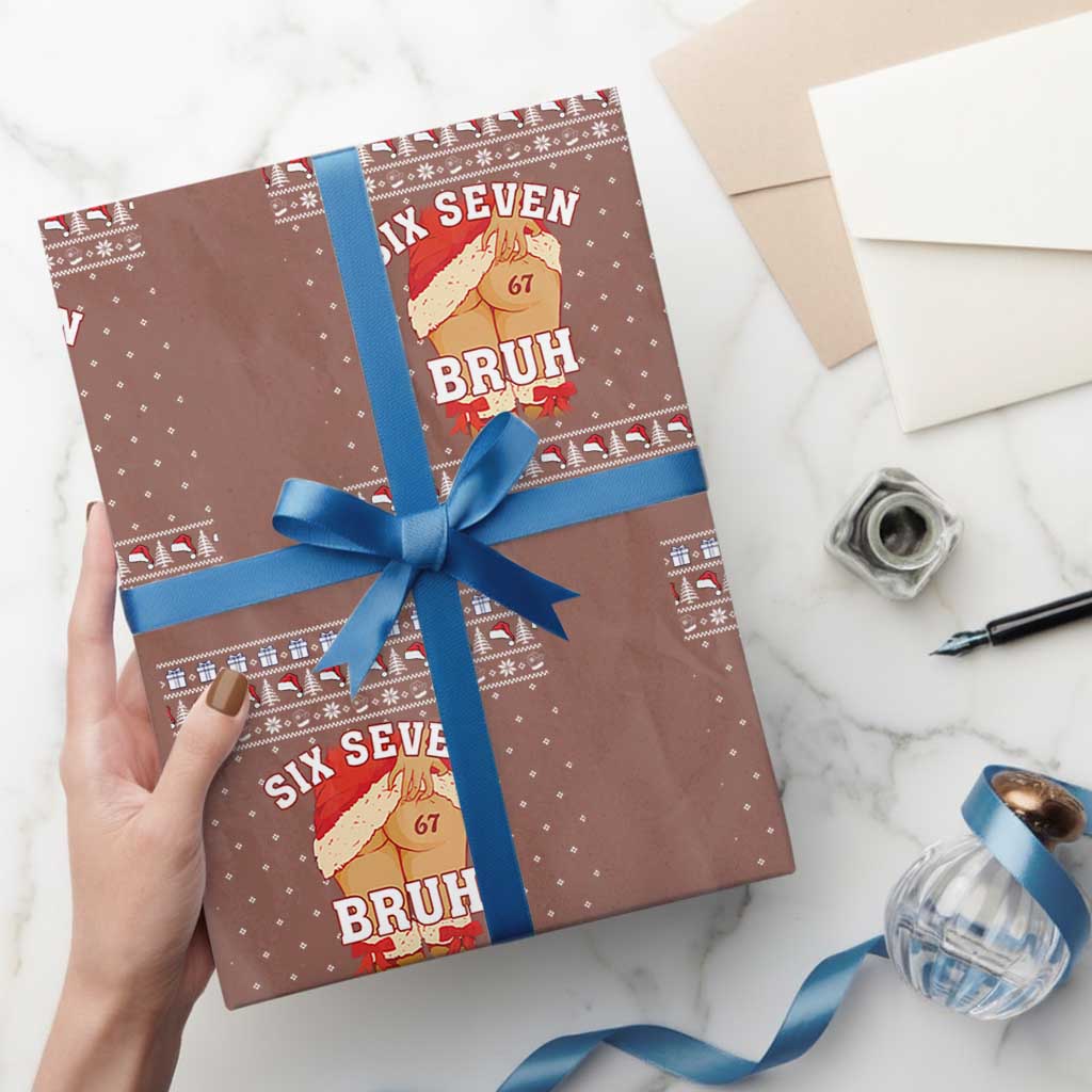 Funny Six Seven 6 7 Meme Ugly Christmas Wrapping Paper Roll Santa 67 Meme Xmas Pajamas TS10 Mocha Print Your Wear