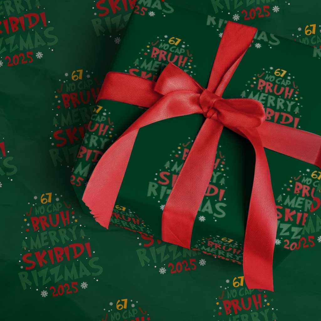 Funny Six Seven 67 Meme Christmas Tree Wrapping Paper Roll Funny 6 7 Bruh Gen Alpha Slang Viral Meme TS10 Green Print Your Wear