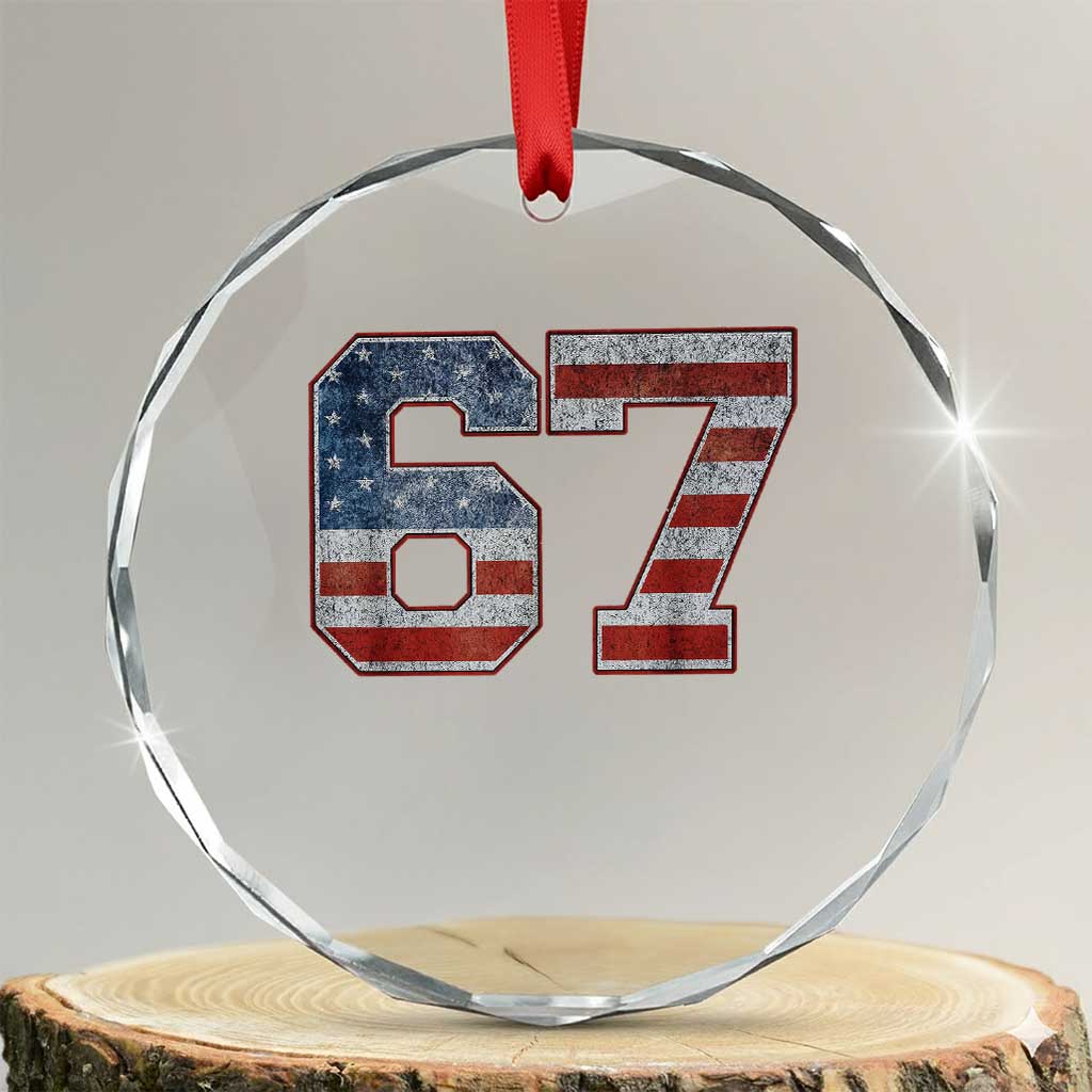 Funny Six Seven 67 Meme Vintage American Flag Crystal Glass Ornament TS11 Transparent Glass 3'' Circle Print Your Wear