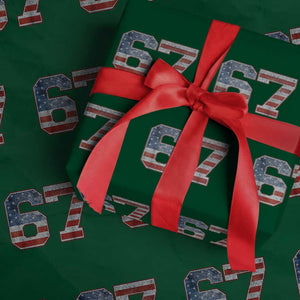 Funny Six Seven 67 Meme Vintage American Flag Wrapping Paper Roll TS11 Green Print Your Wear