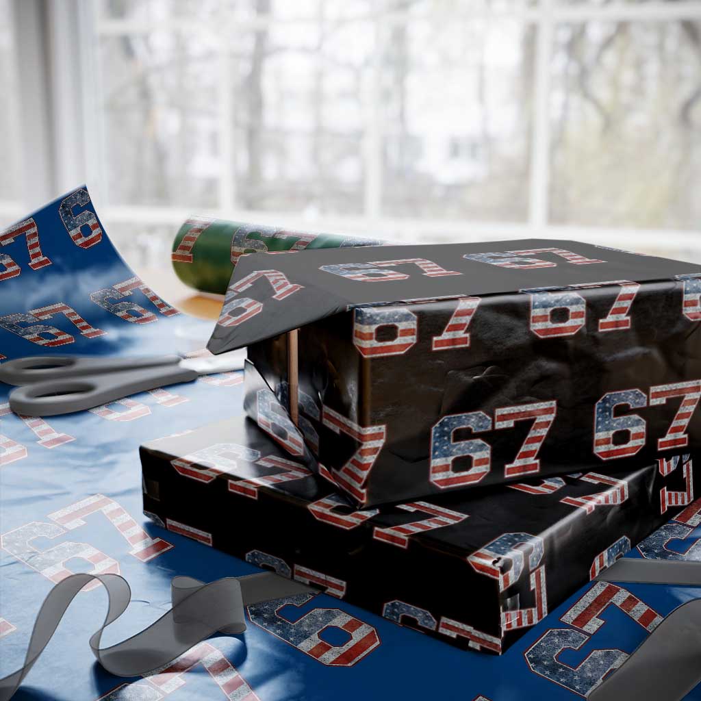 Funny Six Seven 67 Meme Vintage American Flag Wrapping Paper Roll TS11 Black Print Your Wear