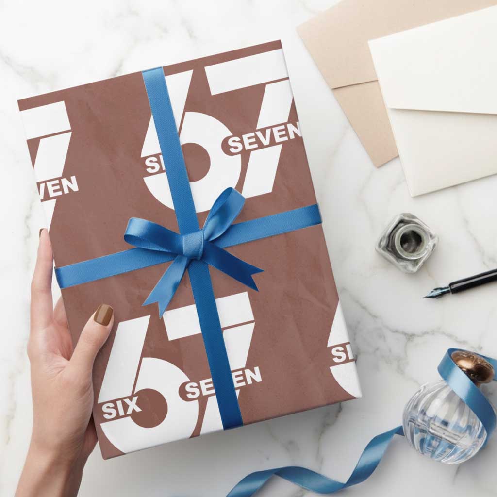 Funny Six Seven 67 Meme Wrapping Paper Roll Bold Graphic TS02 Mocha Print Your Wear