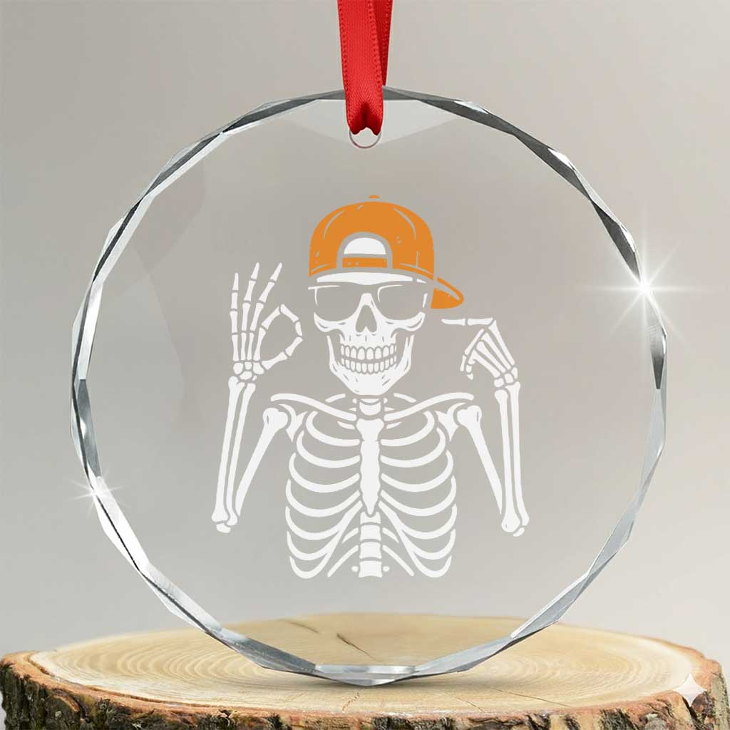 Funny Six Seven 67 Skeleton Gen Alpha Halloween Meme Crystal Glass Ornament TS11 Transparent Glass 3'' Circle Print Your Wear