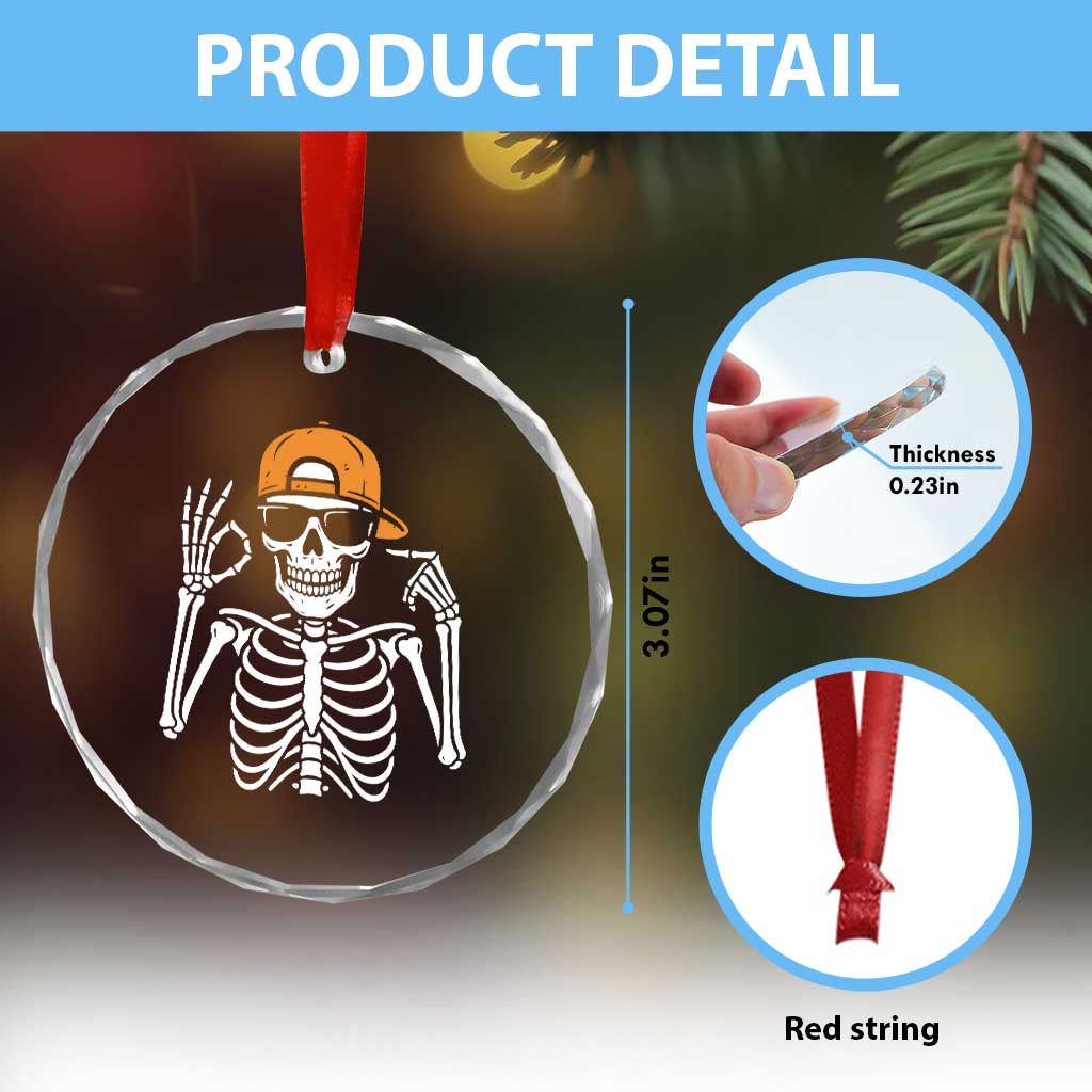 Funny Six Seven 67 Skeleton Gen Alpha Halloween Meme Crystal Glass Ornament TS11 Print Your Wear