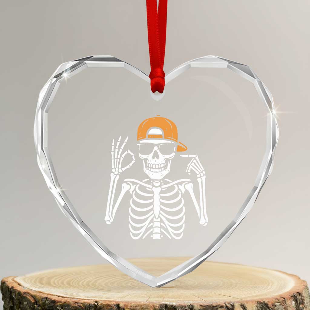 Funny Six Seven 67 Skeleton Gen Alpha Halloween Meme Heart Crystal Glass Ornament TS11 Transparent Glass 3'' Heart Print Your Wear