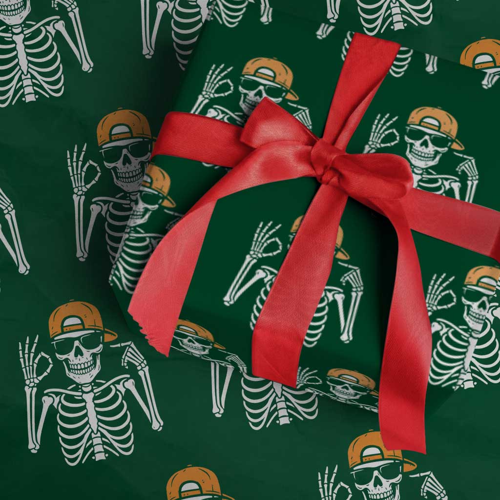Funny Six Seven 67 Skeleton Gen Alpha Halloween Meme Wrapping Paper Roll TS11 Green Print Your Wear