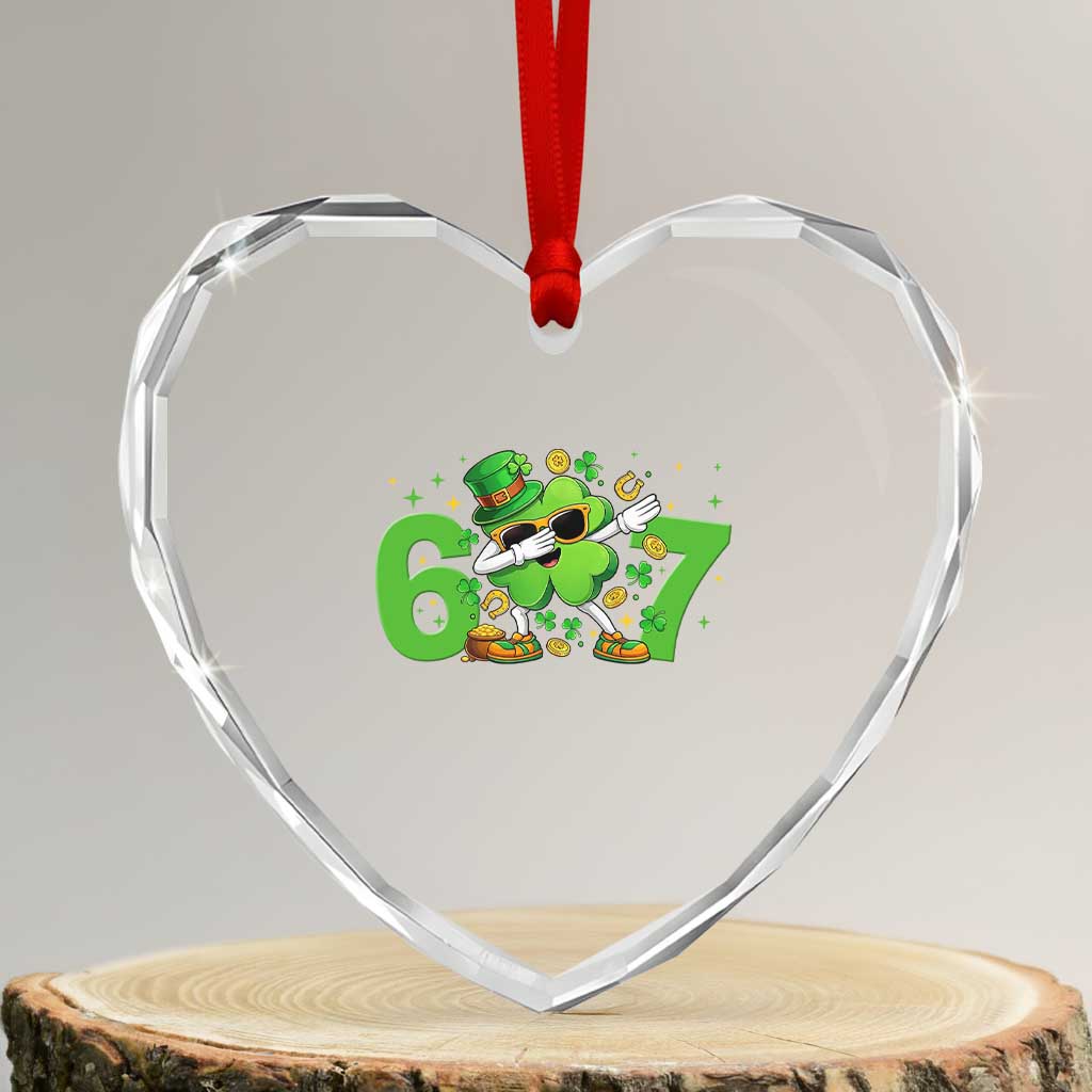 Funny Six Seven 67 St Patricks Day Dabbing Shamrock Heart Crystal Glass Ornament TS11 Transparent Glass 3'' Heart Print Your Wear